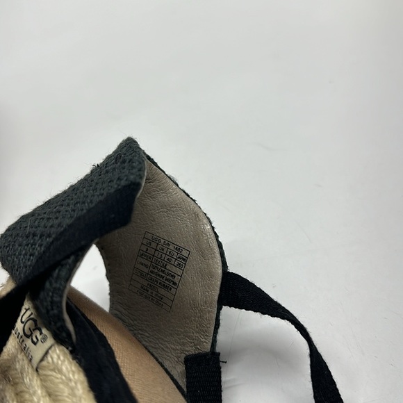 Ugg Wedges Heels Open Toe Sandals Shoes Tie Ankle Strap Espadrilles Black Size 9 - Picture 8 of 10